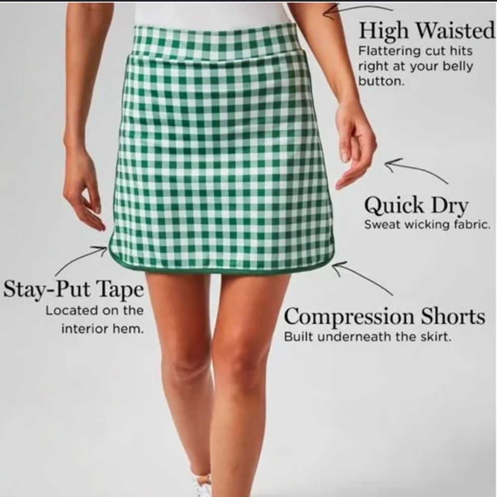 Tuckernuck pickleball/golf Green Gingham A-Line Skirt with shorts s a